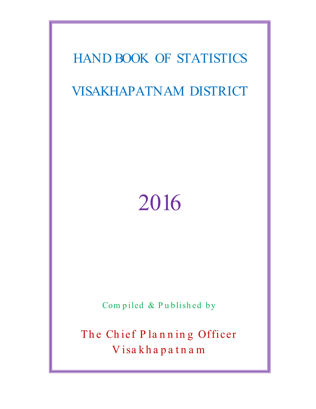 Hand Book of Statistics Visakhapatnam District