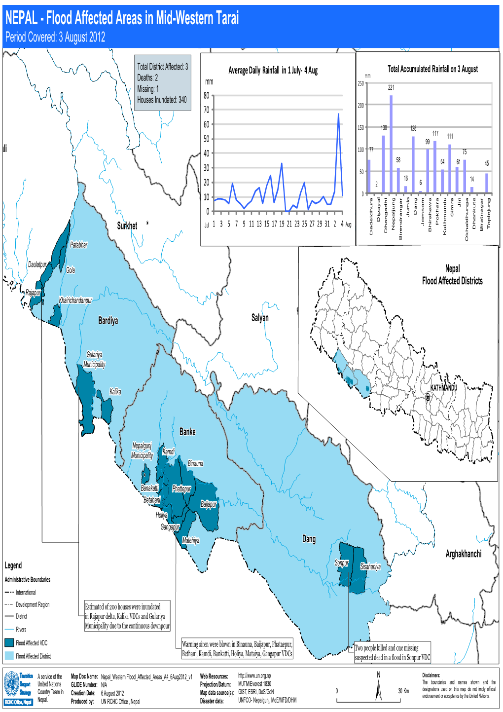 NEPAL - Flood Affected Areas in Mid-Western Tarai Period Covered: 3 August 2012