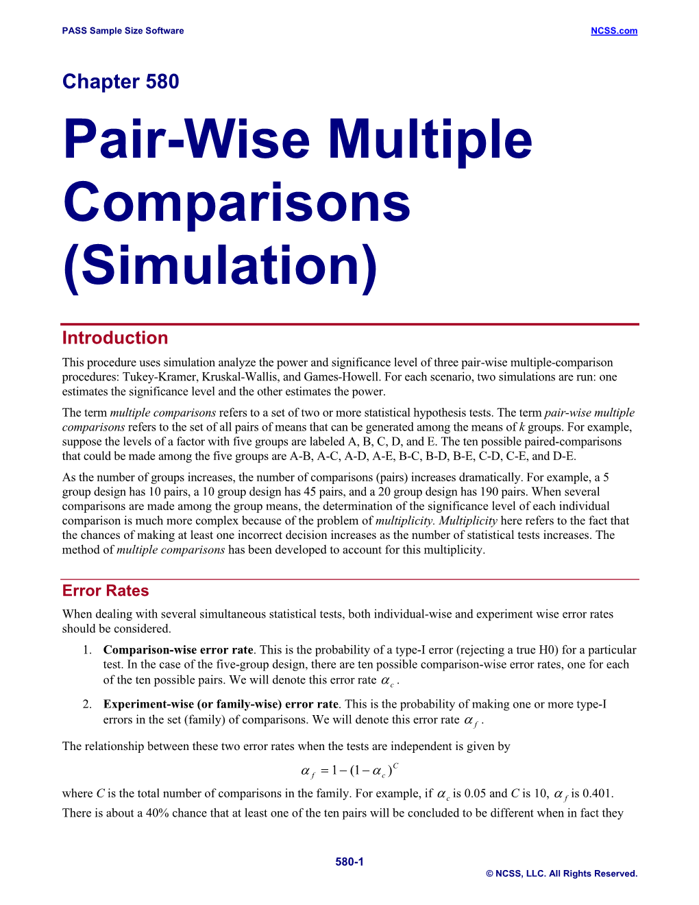 Pair-Wise Multiple Comparisons (Simulation)