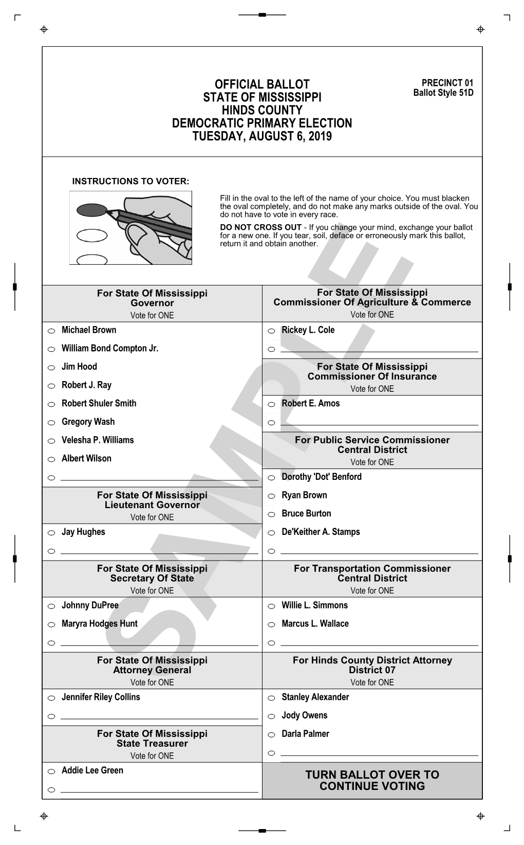 Official Ballot State of Mississippi Hinds County