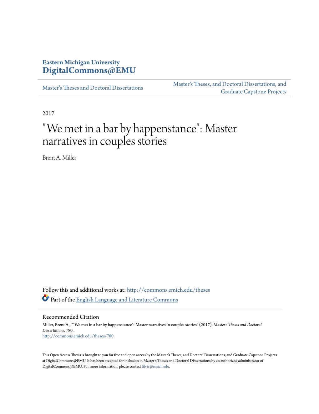 We Met in a Bar by Happenstance": Master Narratives in Couples Stories Brent A