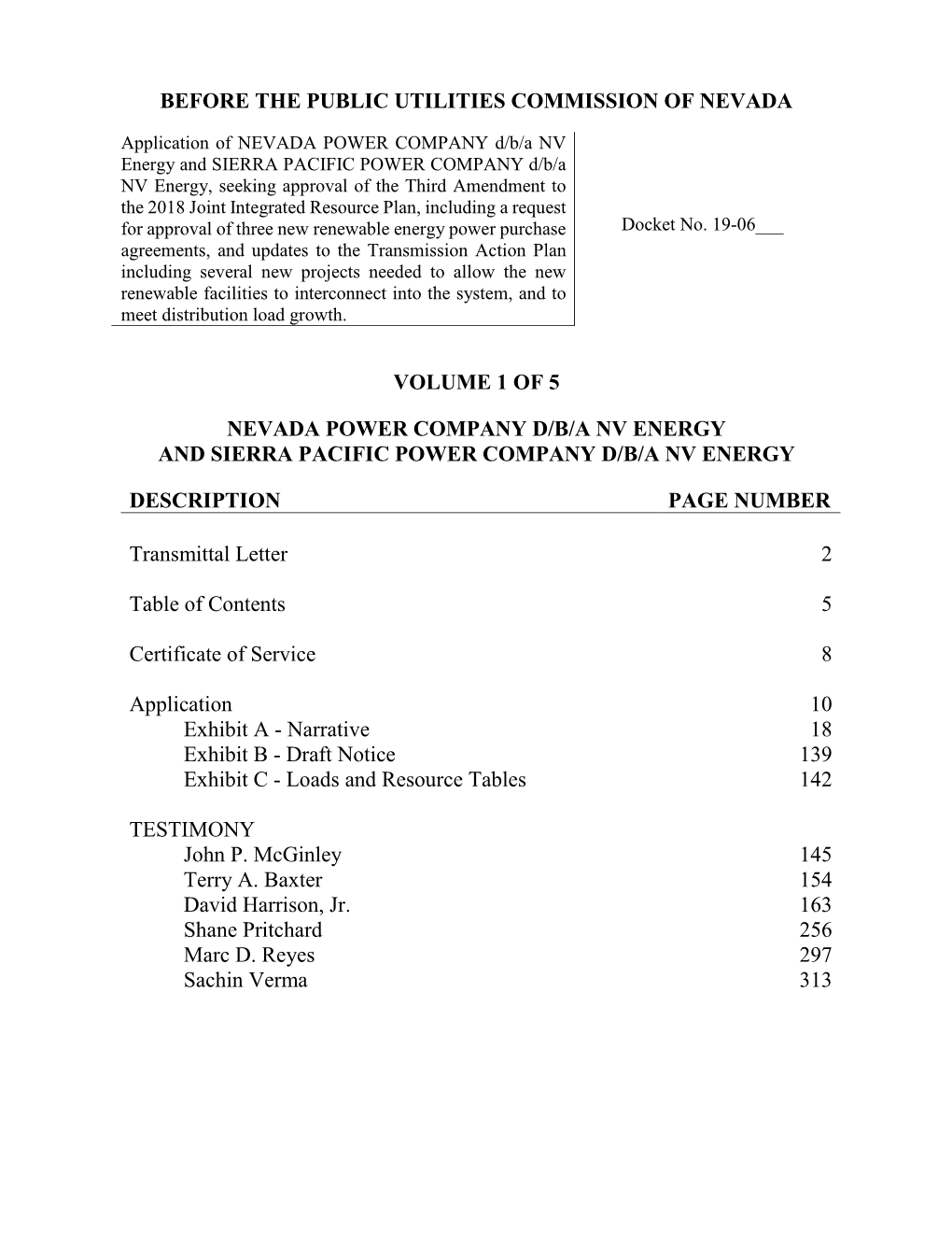 19-06039 VOL1: NV Energy Northern and Southern Service Territory IRP