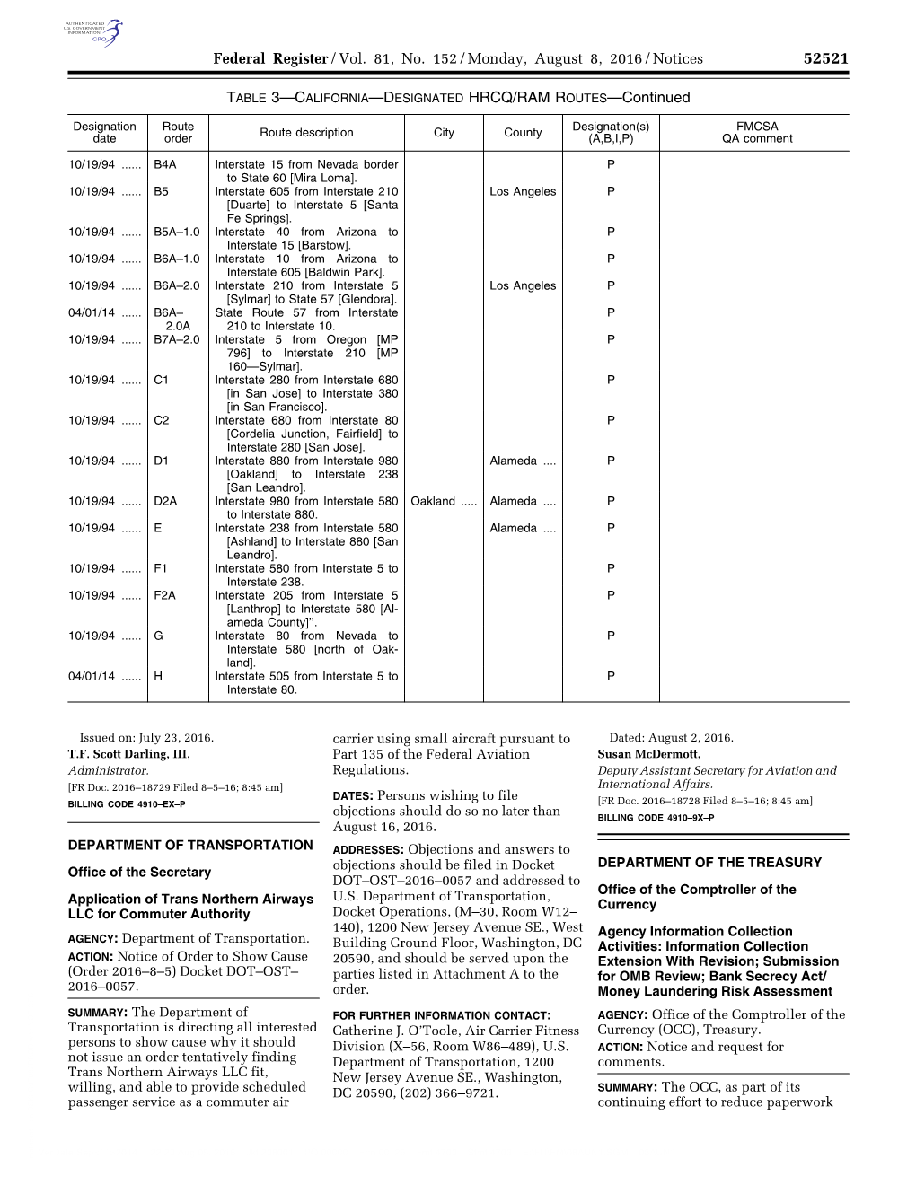 Federal Register/Vol. 81, No. 152/Monday, August 8, 2016