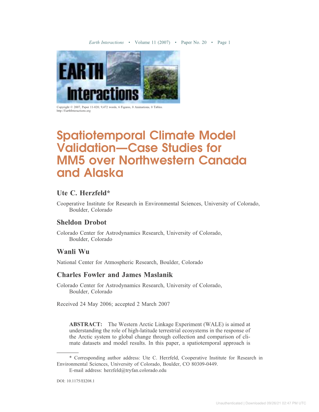 Spatiotemporal Climate Model Validation—Case Studies for MM5 Over Northwestern Canada and Alaska
