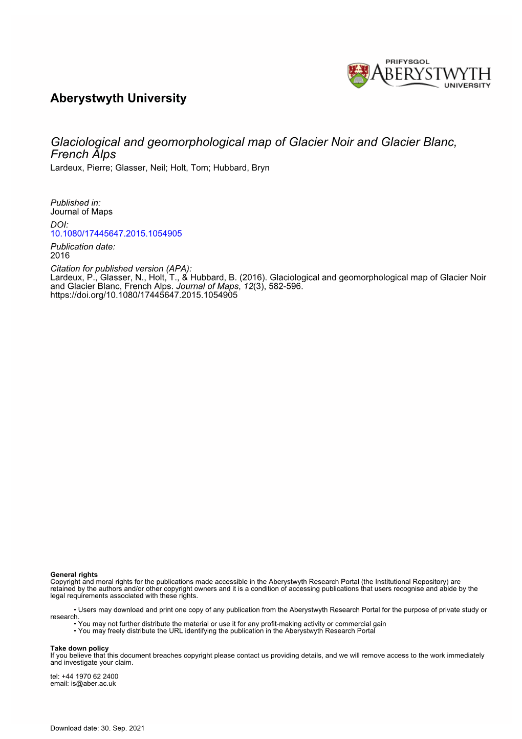 Aberystwyth University Glaciological and Geomorphological Map Of