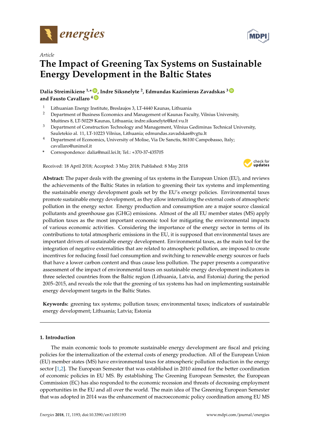 The Impact of Greening Tax Systems on Sustainable Energy Development in the Baltic States