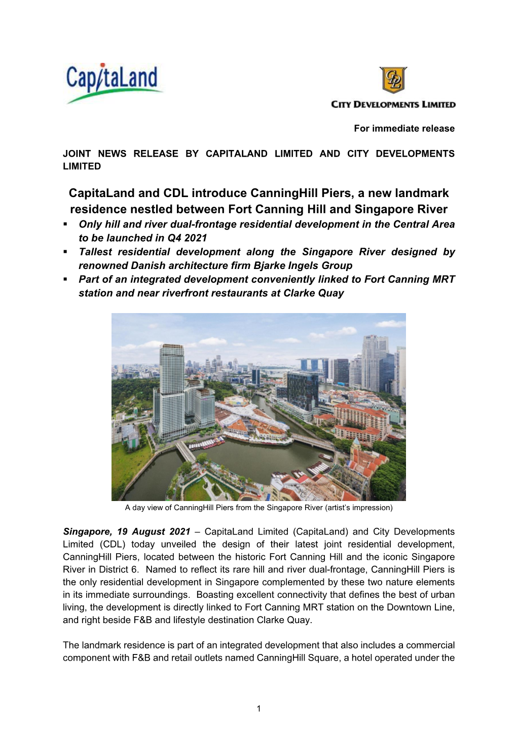 Capitaland and CDL Introduce Canninghill Piers, a New Landmark