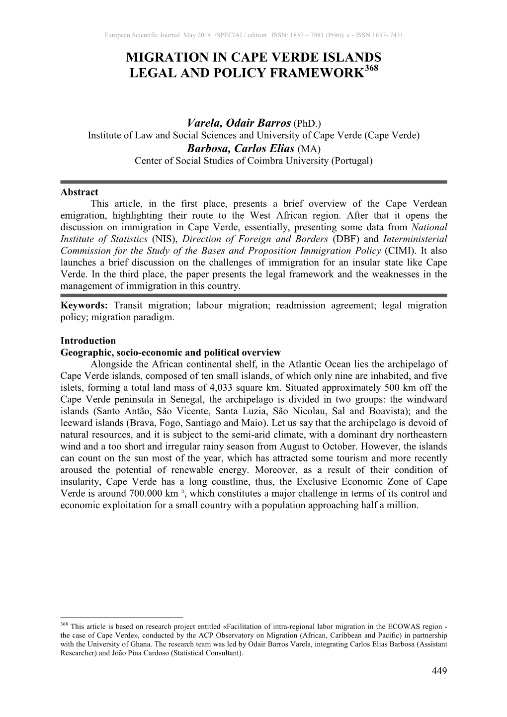 Migration in Cape Verde Islands Legal and Policy Framework368