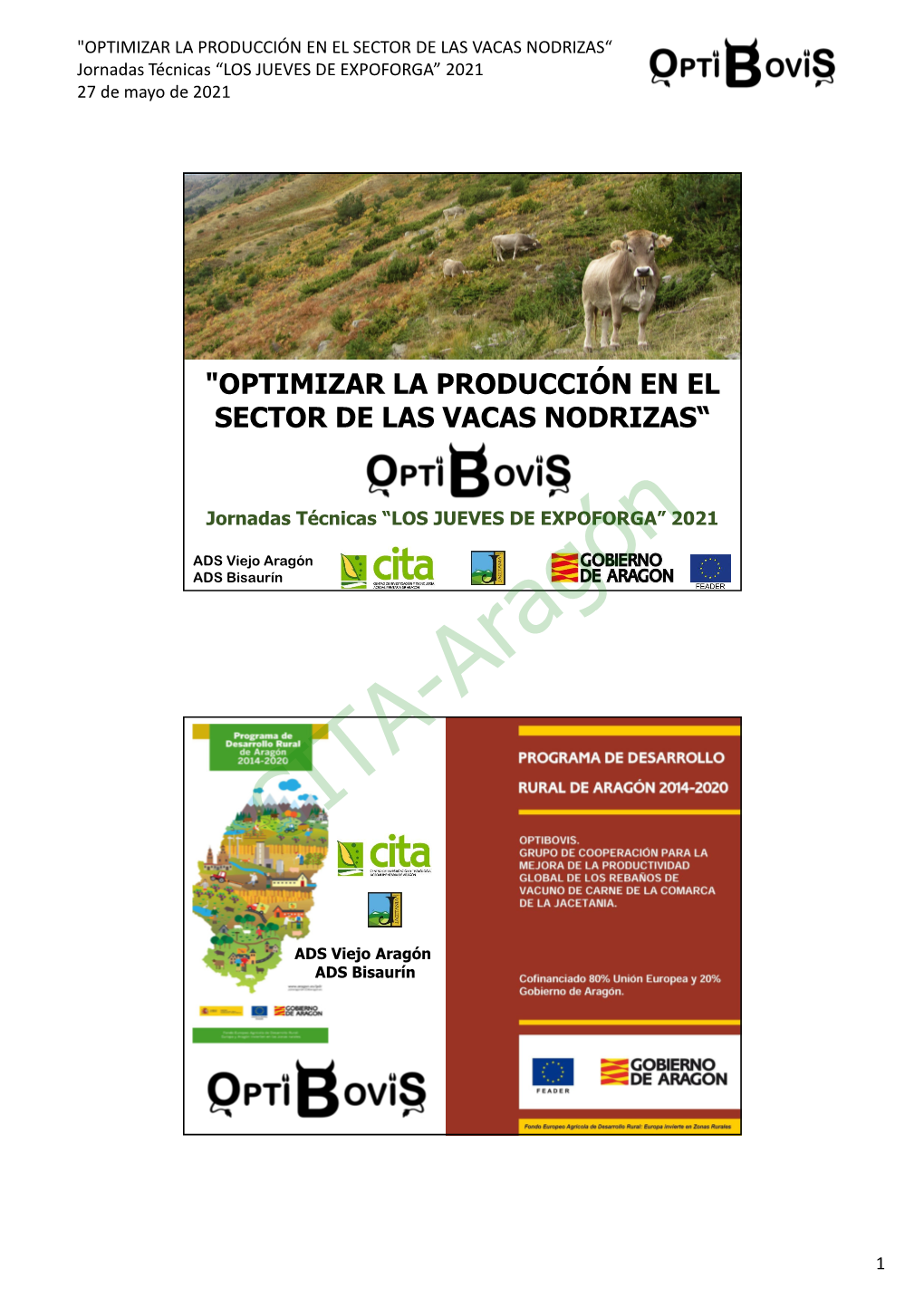 OPTIMIZAR LA PRODUCCIÓN EN EL SECTOR DE LAS VACAS NODRIZAS“ Jornadas Técnicas “LOS JUEVES DE EXPOFORGA” 2021 27 De Mayo De 2021