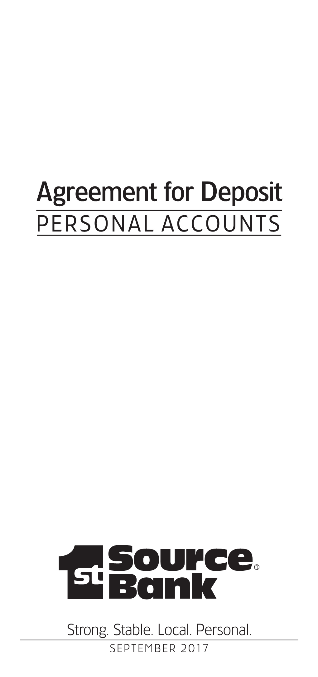 Agreement for Deposit PERSONAL ACCOUNTS