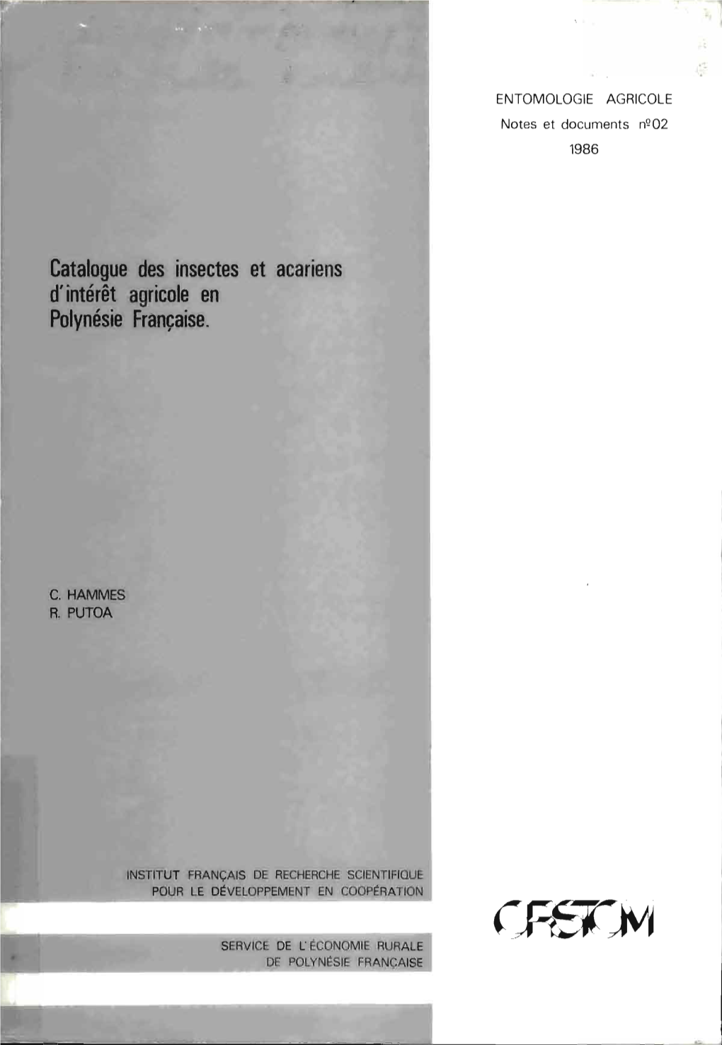 Catalogue Des Insectes Et Acariens D'intérêt Agricole De Polynésie