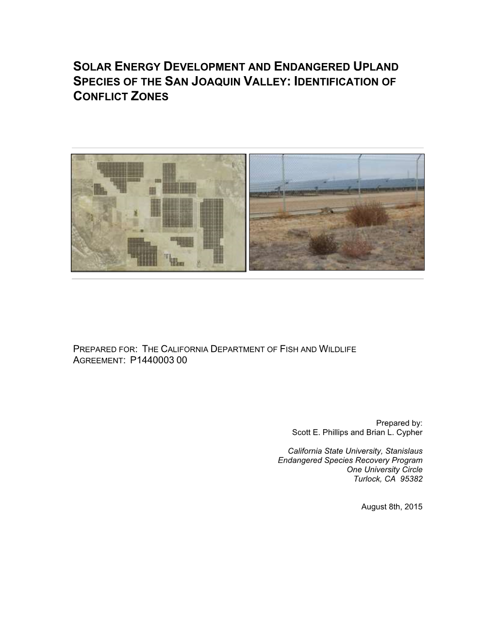 Solar Energy Development and Endangered Upland Species of the San Joaquin Valley: Identification of Conflict Zones