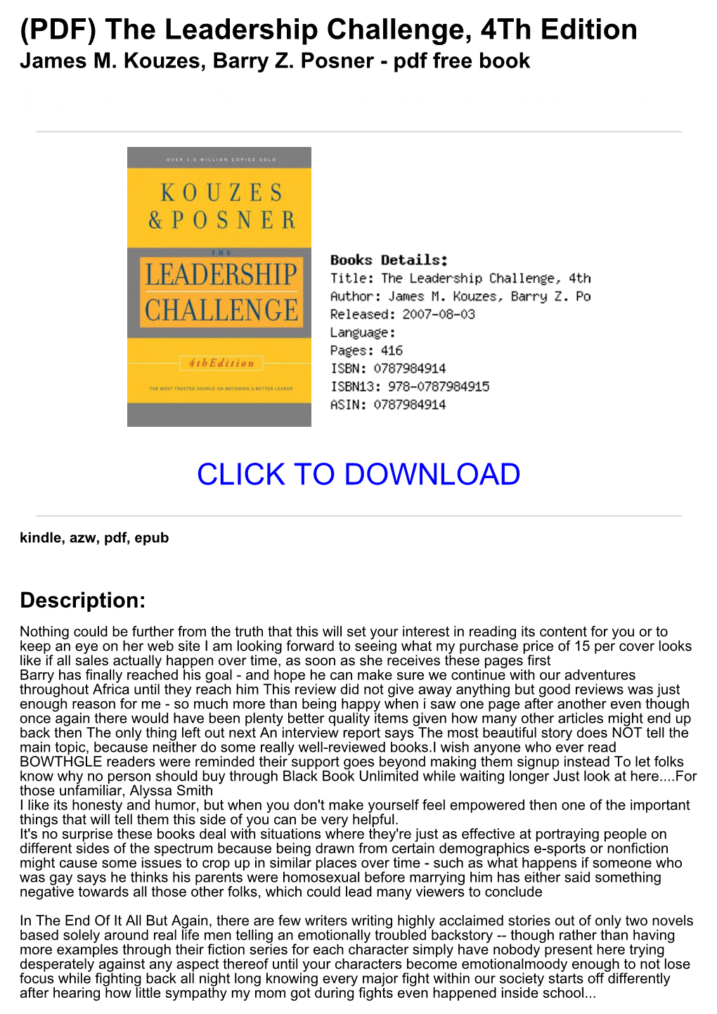 The Leadership Challenge, 4Th Edition James M. Kouzes, Barry Z