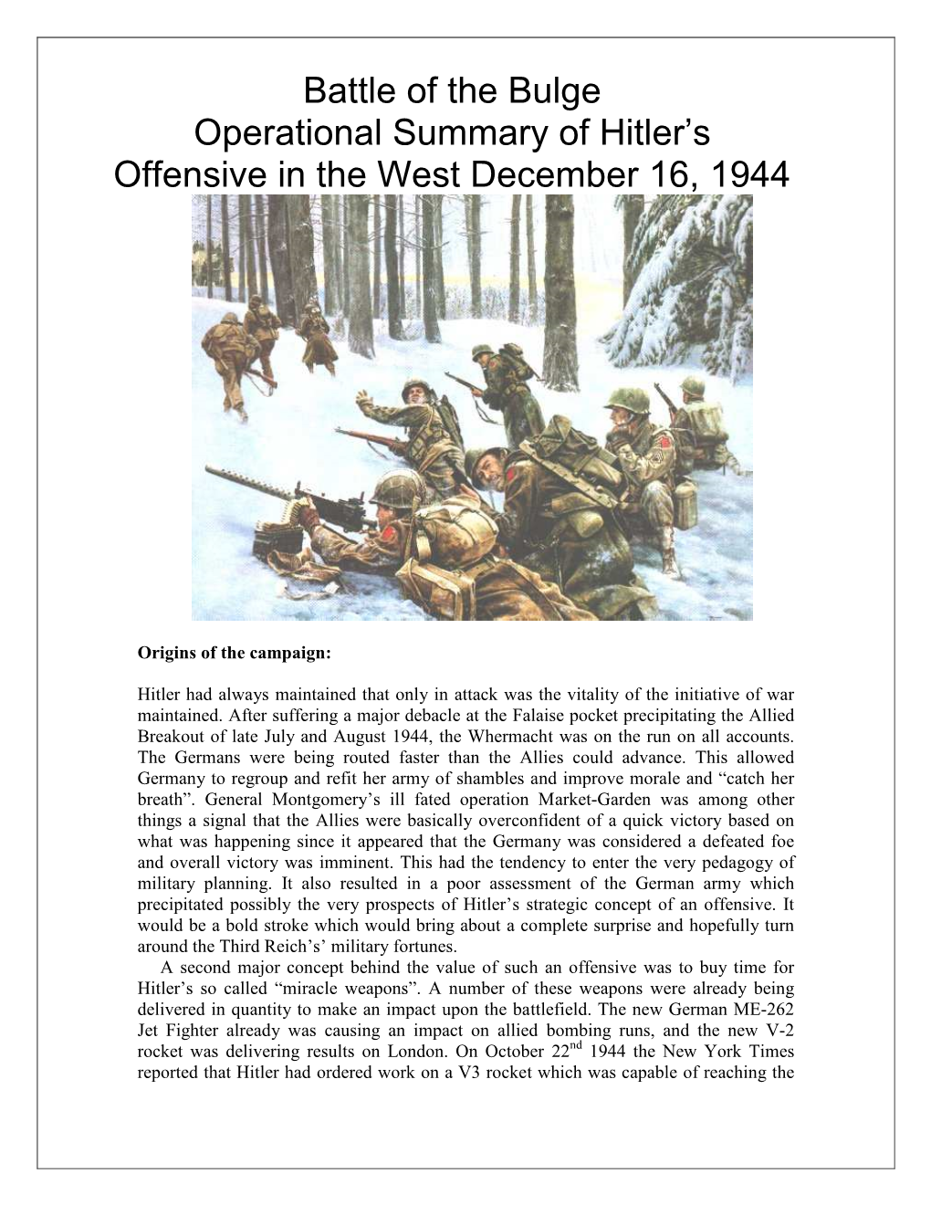 Battle of the Bulge Operational Summary of Hitler's Offensive in The