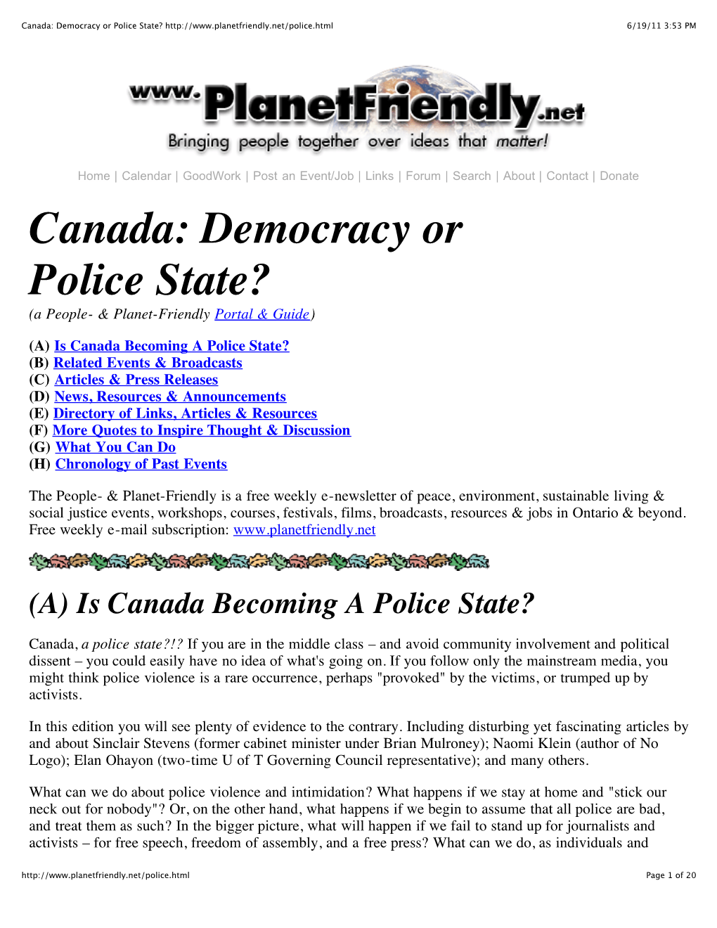 Canada: Democracy Or Police State? 6/19/11 3:53 PM