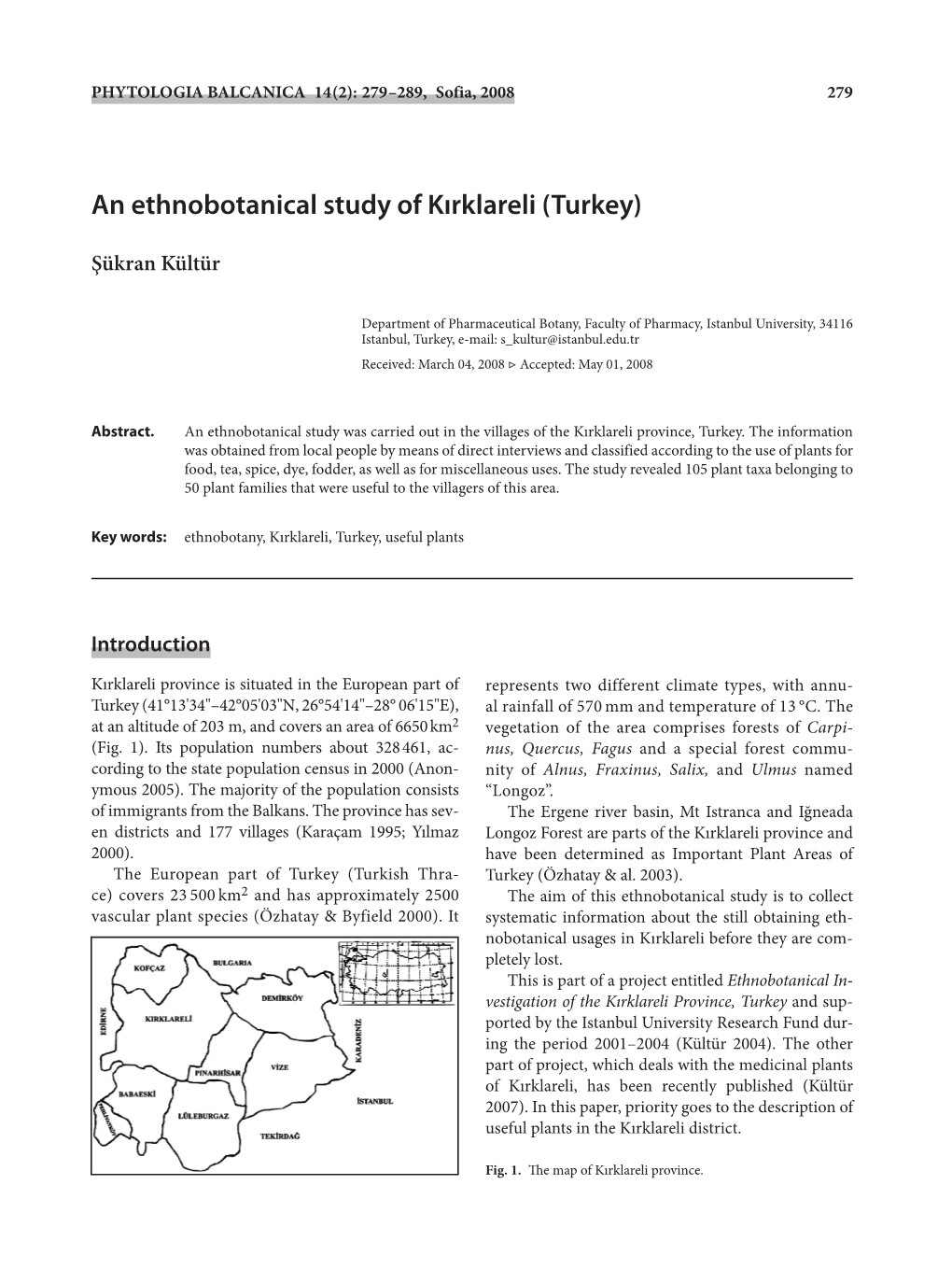 An Ethnobotanical Study of Kırklareli (Turkey)