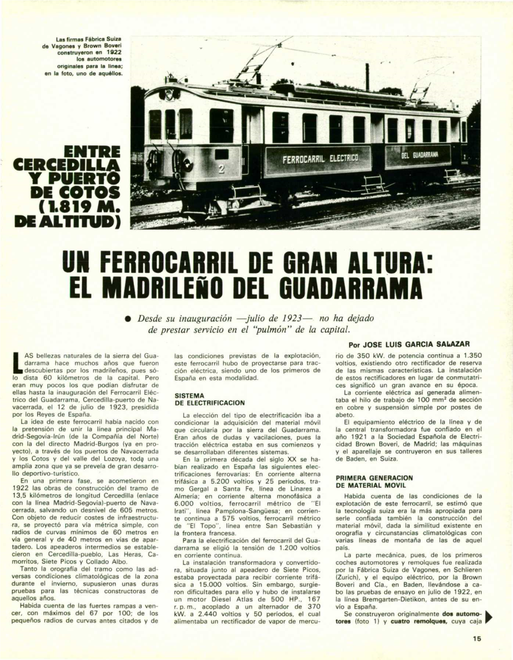 Un Ferrocarril De Gran Altura: El Madrileño Del Guadarrama