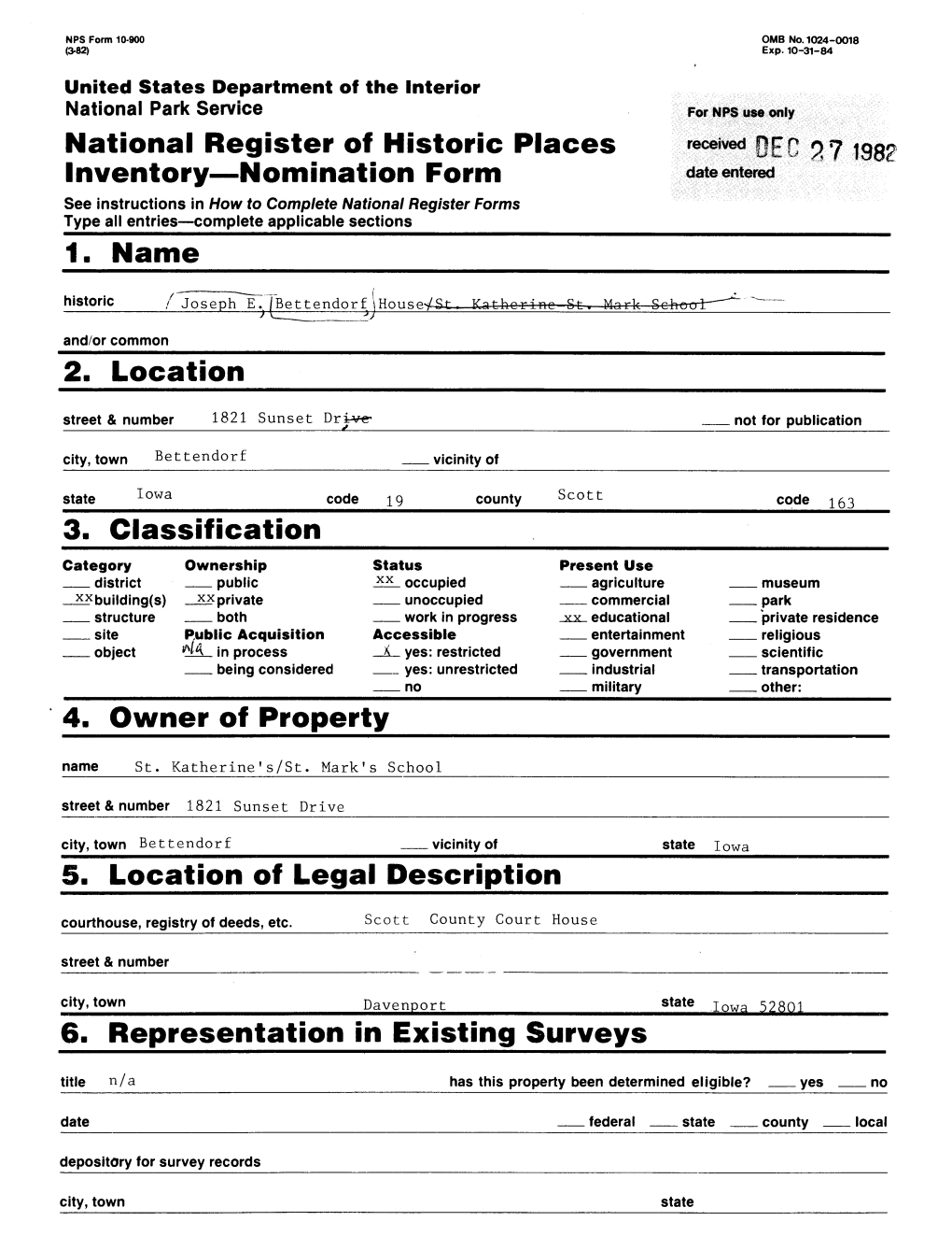 National Register of Historic Places Inventory — Nomination Form 1