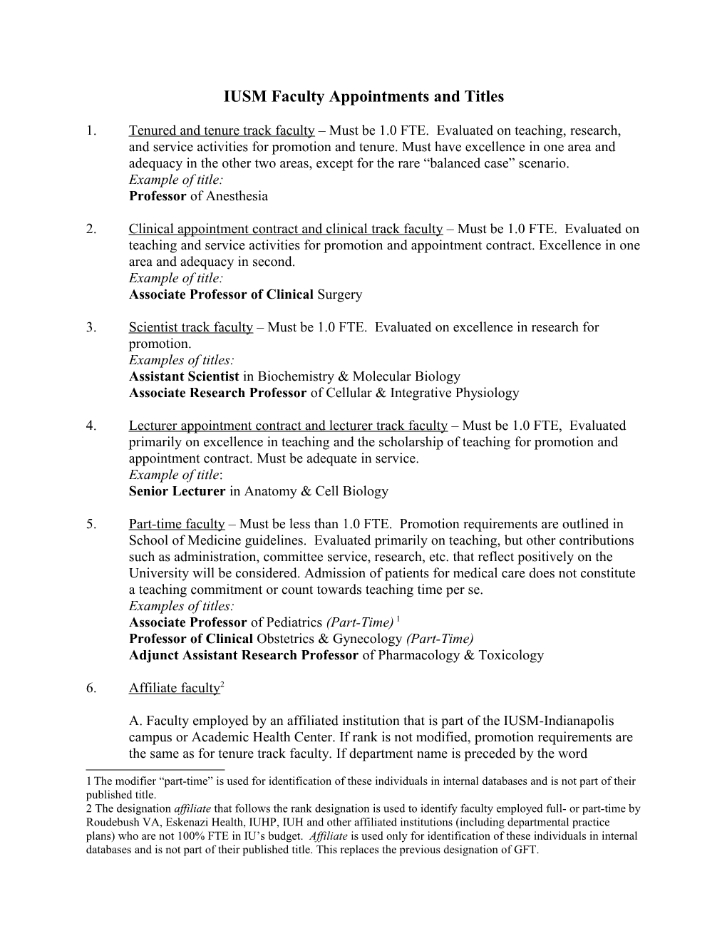 Proposed Changes to IUSM Faculty Titles