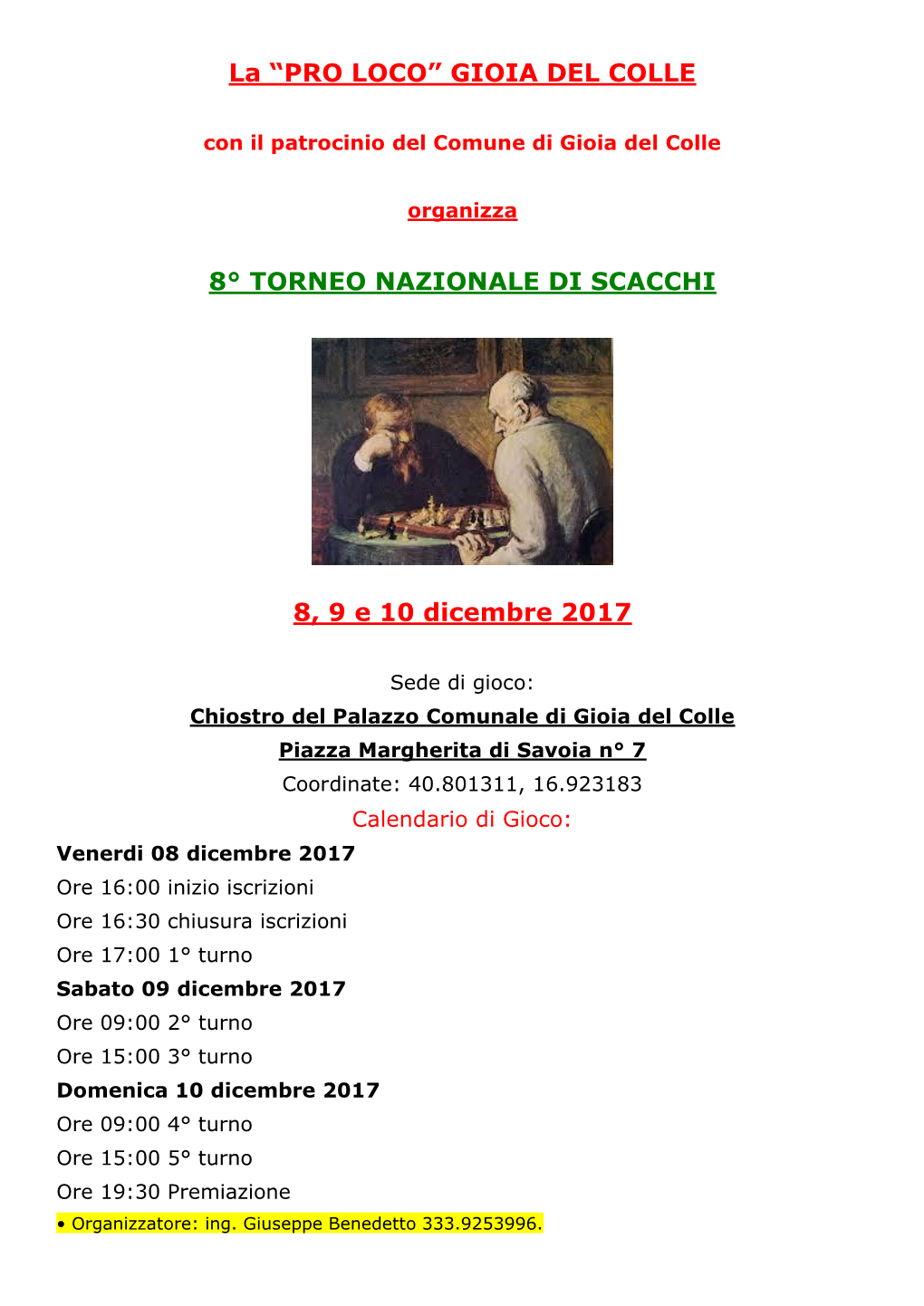 La “PRO LOCO” GIOIA DEL COLLE 8° TORNEO NAZIONALE DI