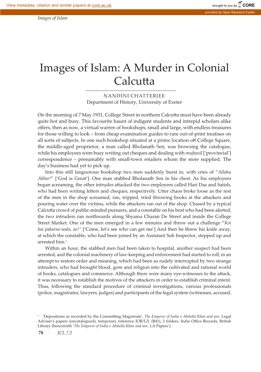 Images of Islam: a Murder in Colonial Calcutta