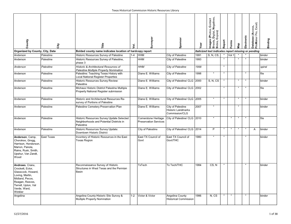 Texas Historical Commission Historic Resources Library 12/27/2016 1 of 38