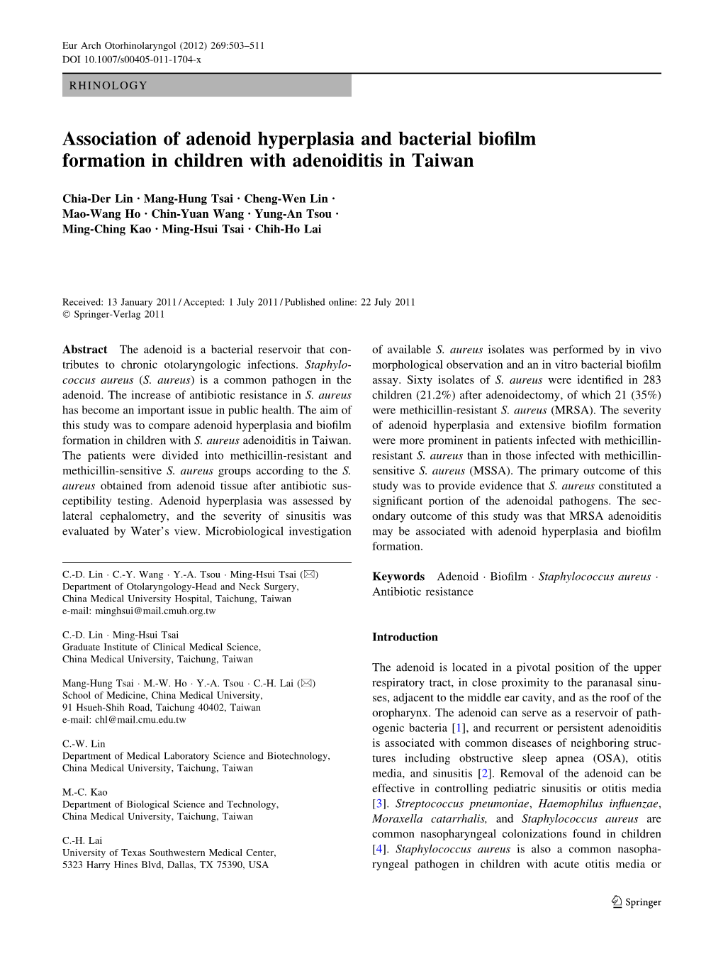 Association of Adenoid Hyperplasia and Bacterial Biofilm Formation In