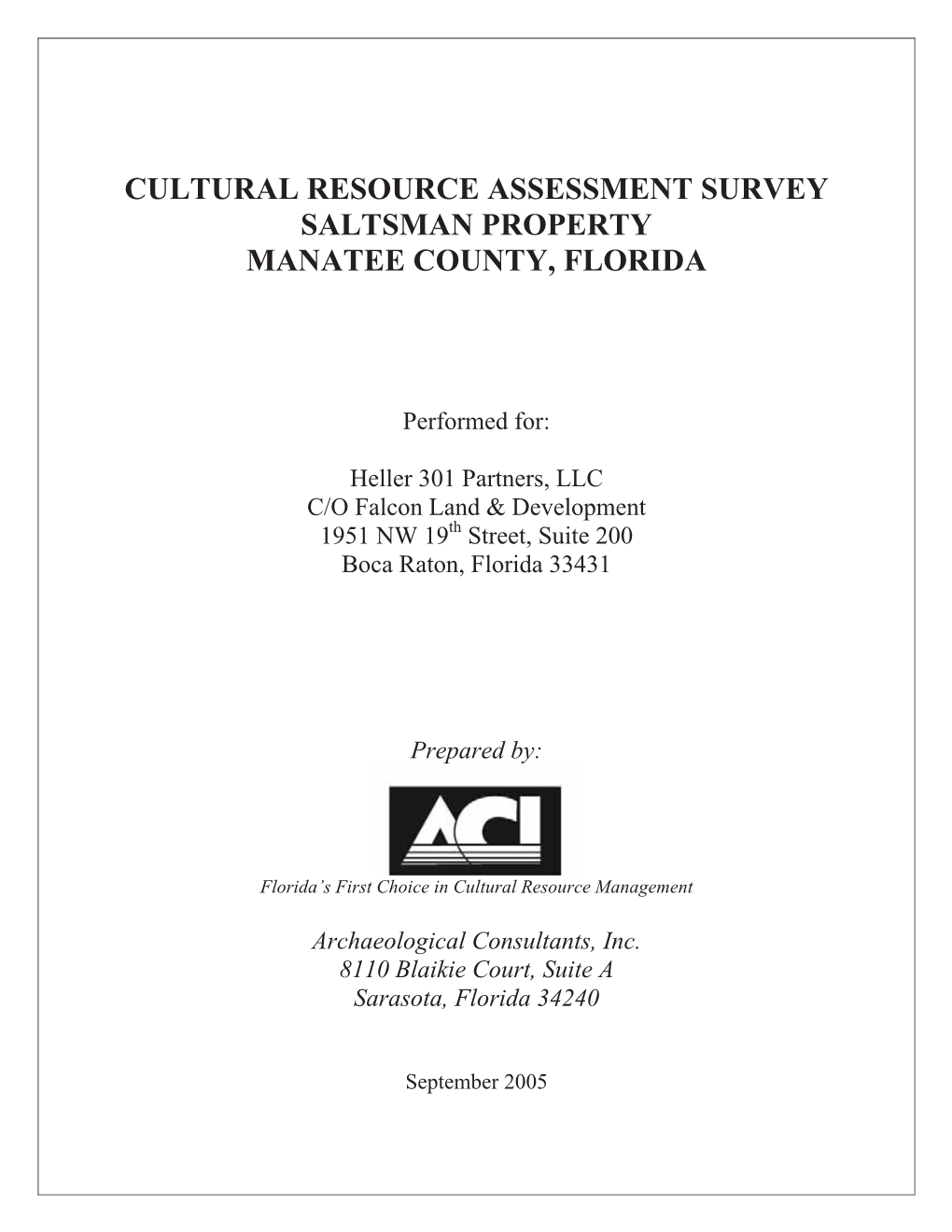 Cultural Resource Assessment Survey Saltsman Property Manatee County, Florida