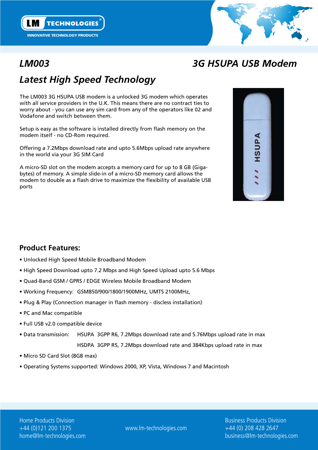 LM003 3G HSUPA USB Modem Latest High Speed Technology