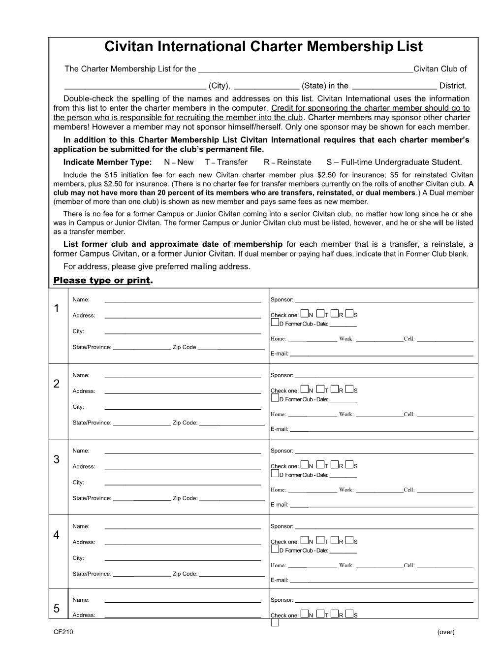 Civitan International Charter Membership List