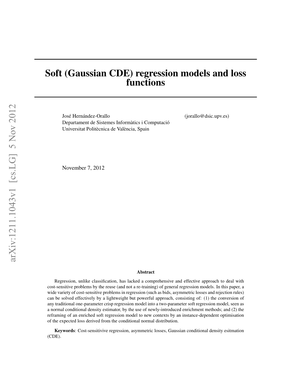 Regression Models and Loss Functions Arxiv:1211.1043V1