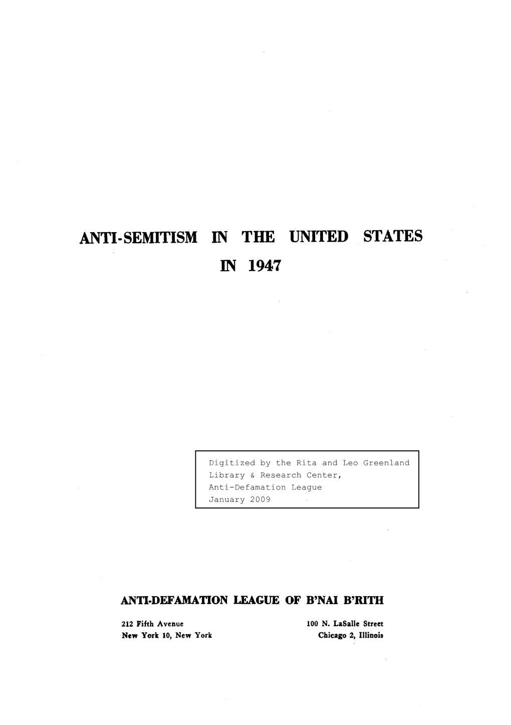 Anti-Semitism in the United States in 1947