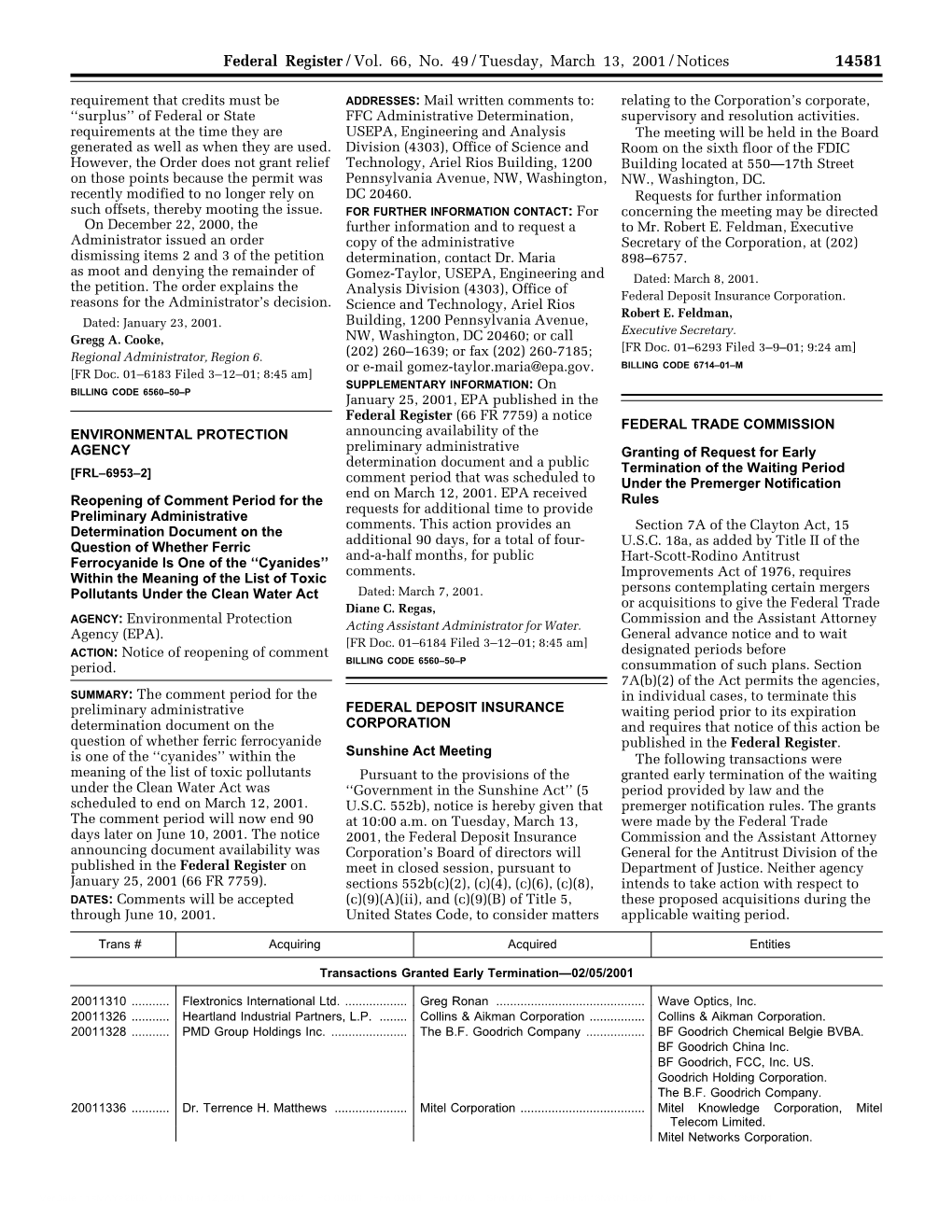 Federal Register/Vol. 66, No. 49/Tuesday, March 13, 2001/Notices