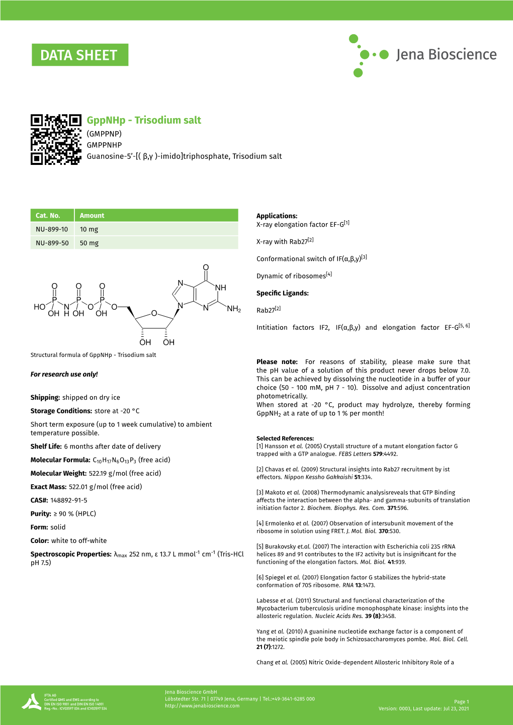 Gppnhp - Trisodium Salt (GMPPNP) GMPPNHP Guanosine-5’-[( Β,Γ )-Imido]Triphosphate, Trisodium Salt