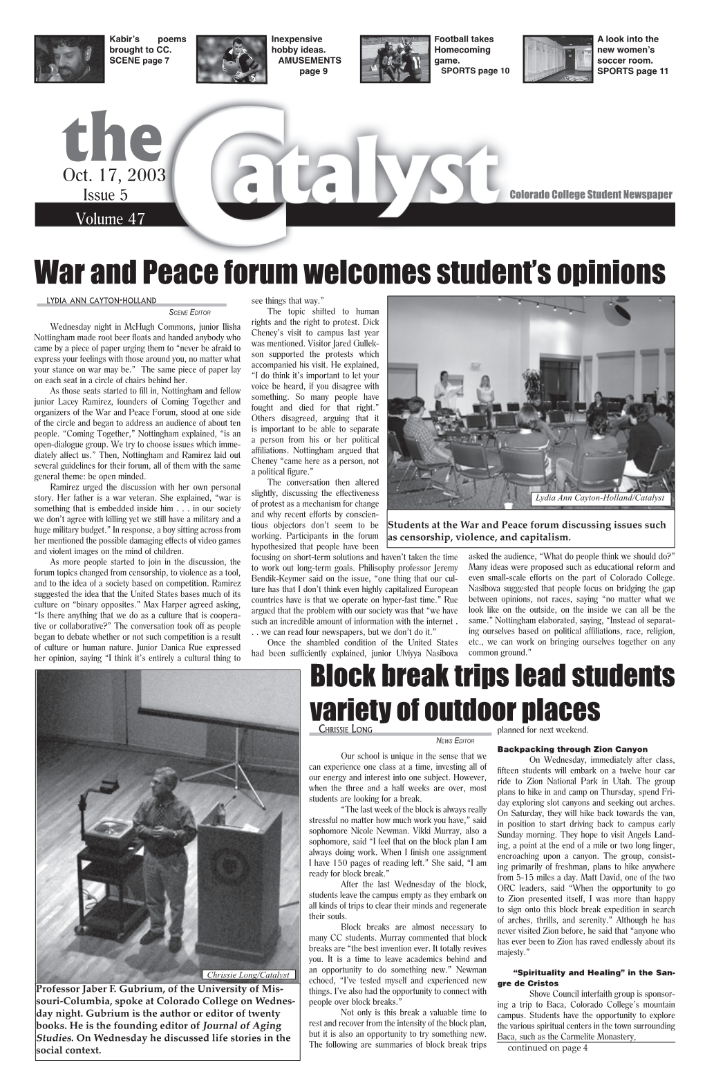 War and Peace Forum Welcomes Student's Opinions