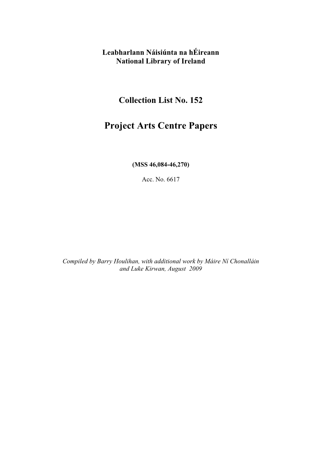 Project Arts Centre Papers