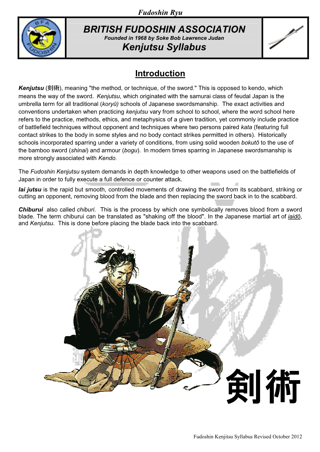 BRITISH FUDOSHIN ASSOCIATION Kenjutsu Syllabus