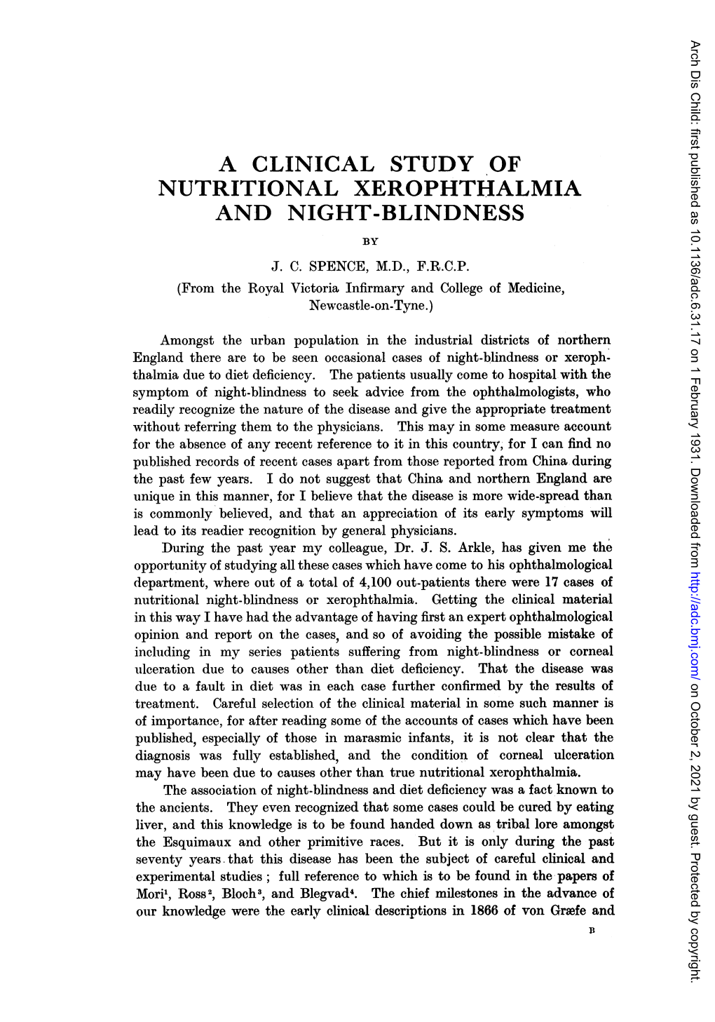 A Clinical Study of Nutritional Xerophthalmia and Night-Blindness by J