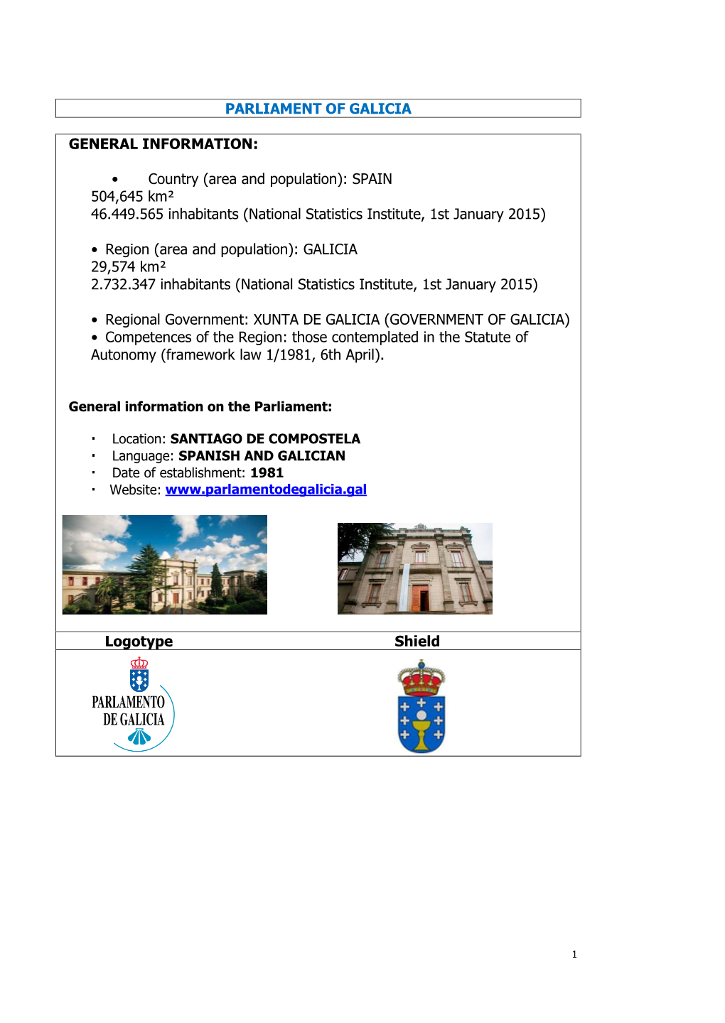 Parliament of Galicia General Information