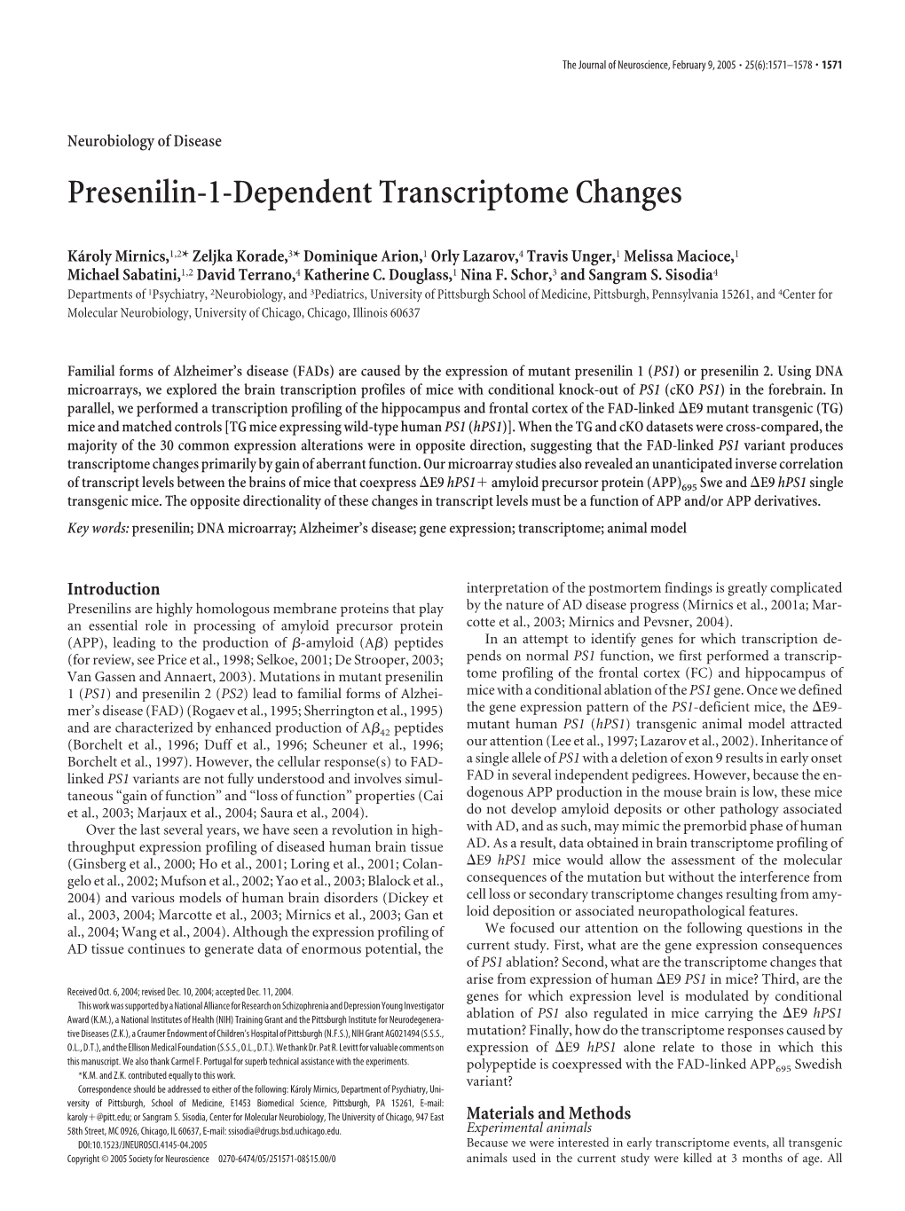 Presenilin-1-Dependent Transcriptome Changes