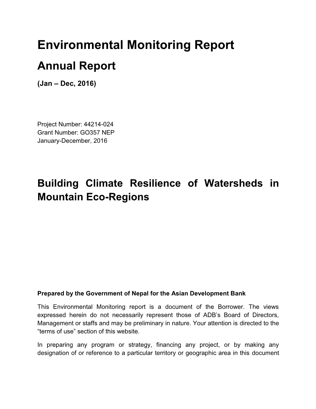 Environmental Monitoring Report Annual Report