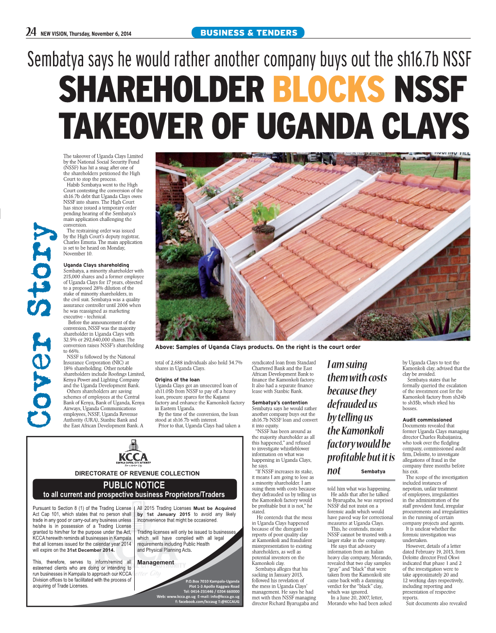 Shareholder Blocks Nssf Takeover of Uganda Clays