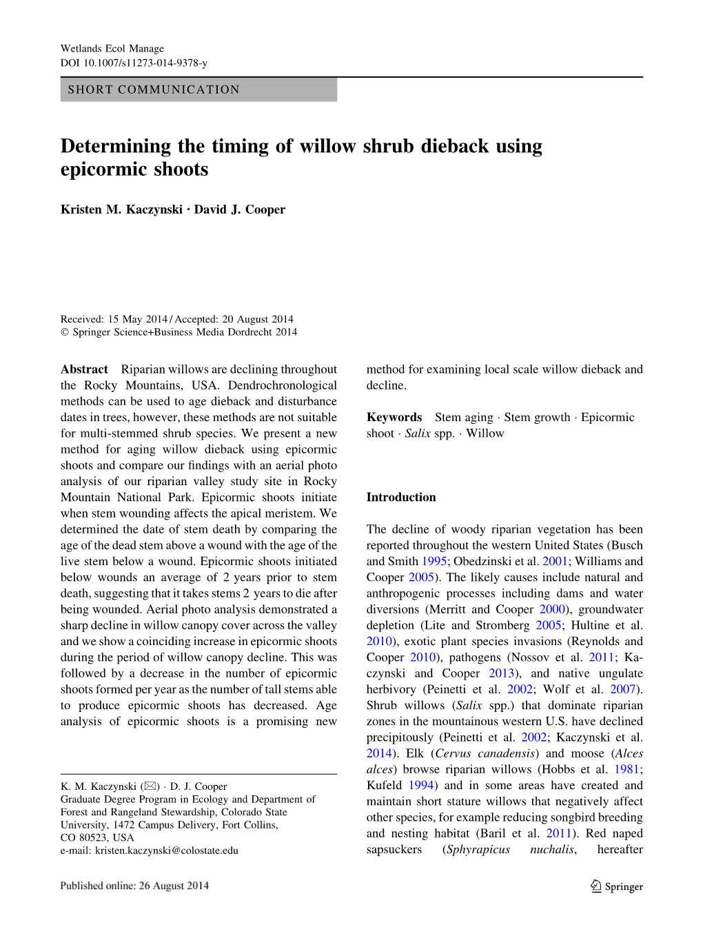 Determining the Timing of Willow Shrub Dieback Using Epicormic Shoots