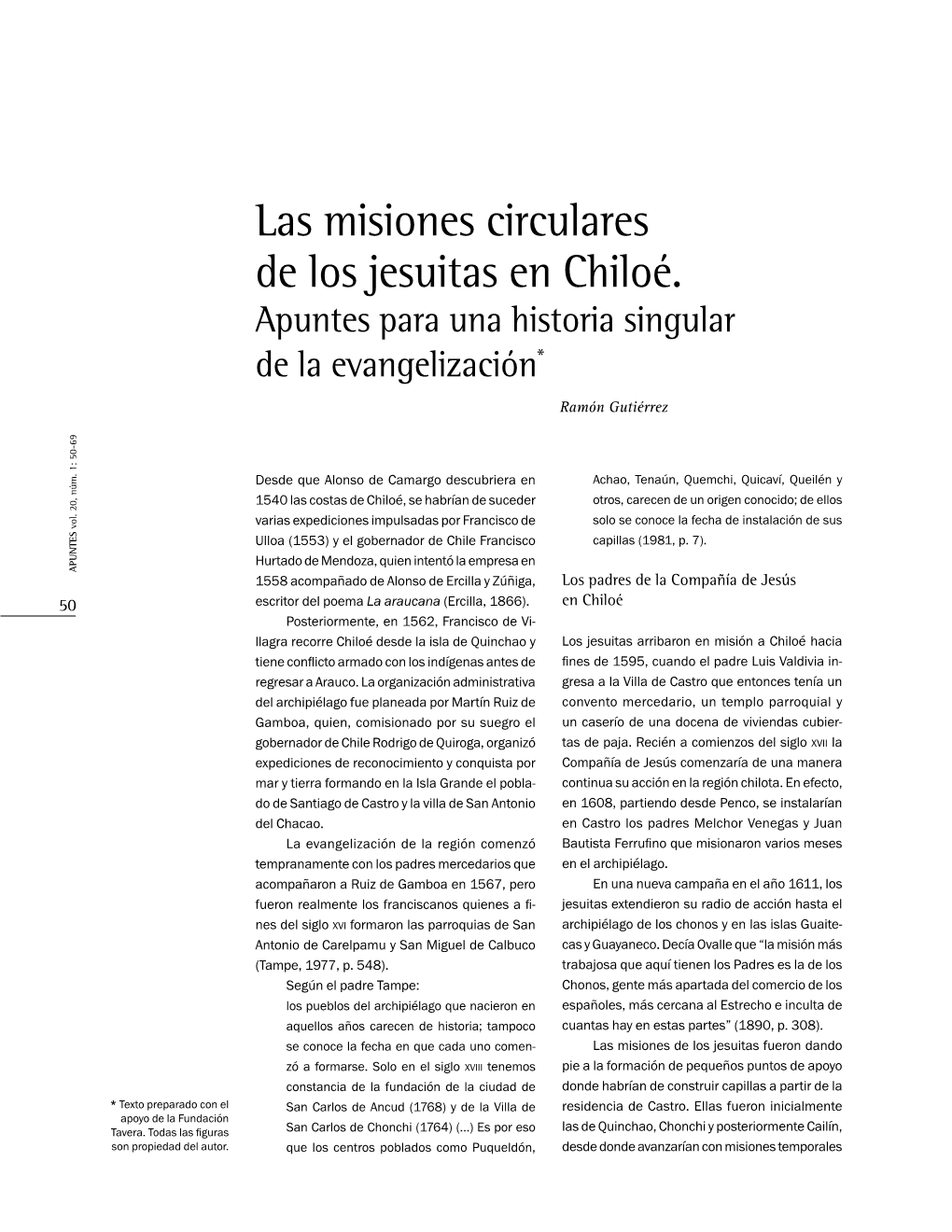 Las Misiones Circulares De Los Jesuitas En Chiloé. Apuntes Para Una Historia Singular De La Evangelización*