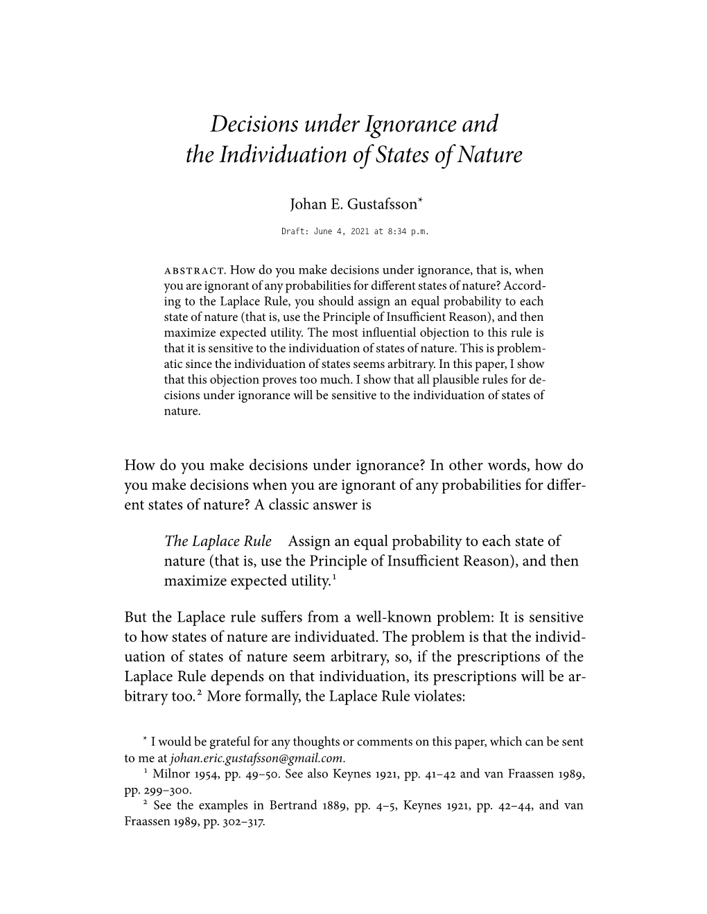 Decisions Under Ignorance and the Individuation of States of Nature