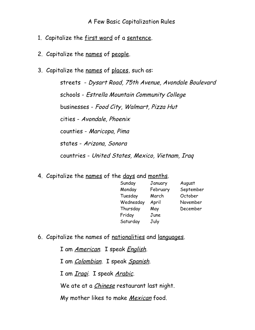 A Few Basic Capitalization Rules