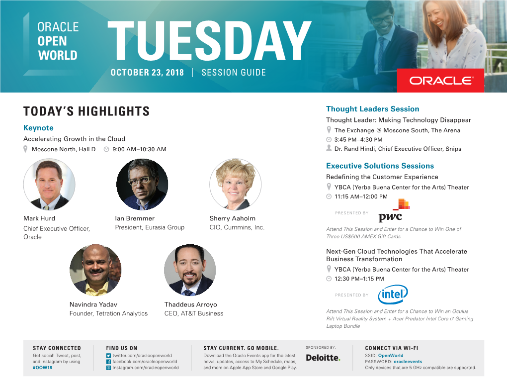 Oracle Openworld 2018 Tuesday Session Guide