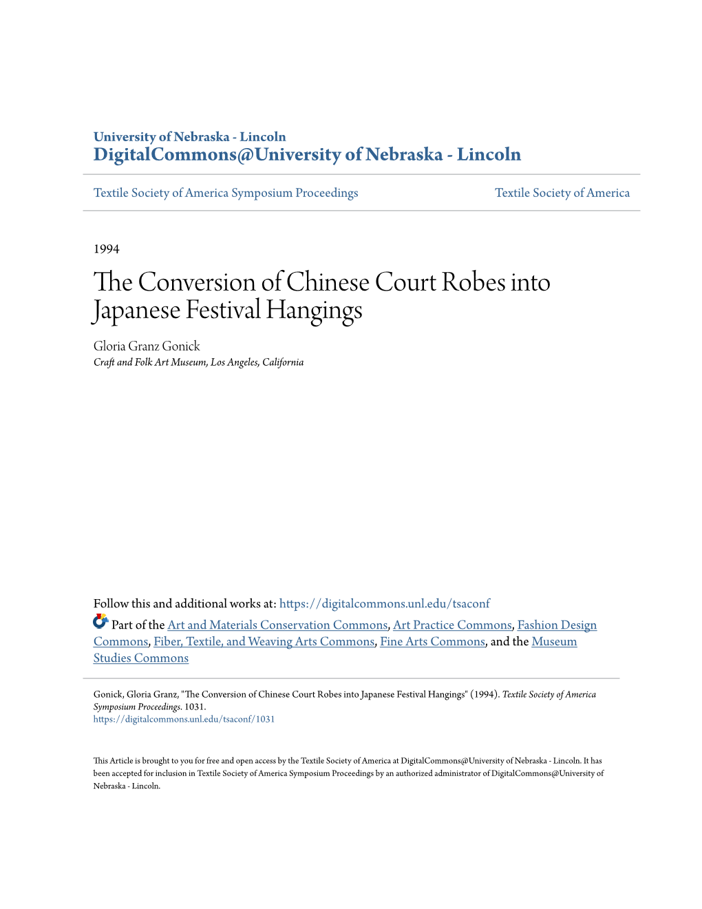 The Conversion of Chinese Court Robes Into Japanese Festival