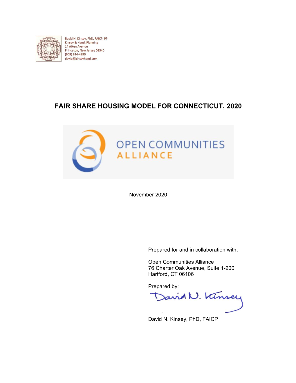 Fair Share Housing Model for Connecticut, 2020