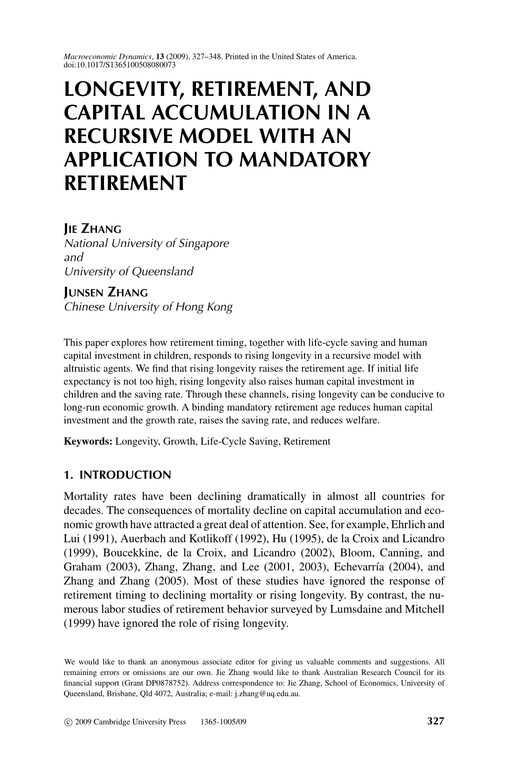 Longevity, Retirement, and Capital Accumulation in a Recursive Model with an Application to Mandatory Retirement